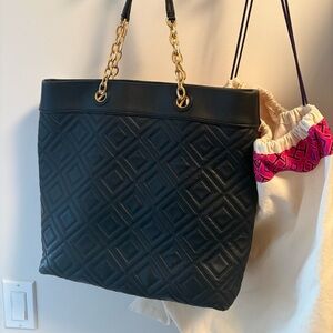 Tory Burch Black Quilted Tote Bag